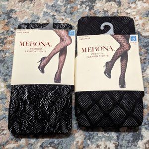 Merona Black premium fashion tights diamond/floral set of 2 NEW size 1X